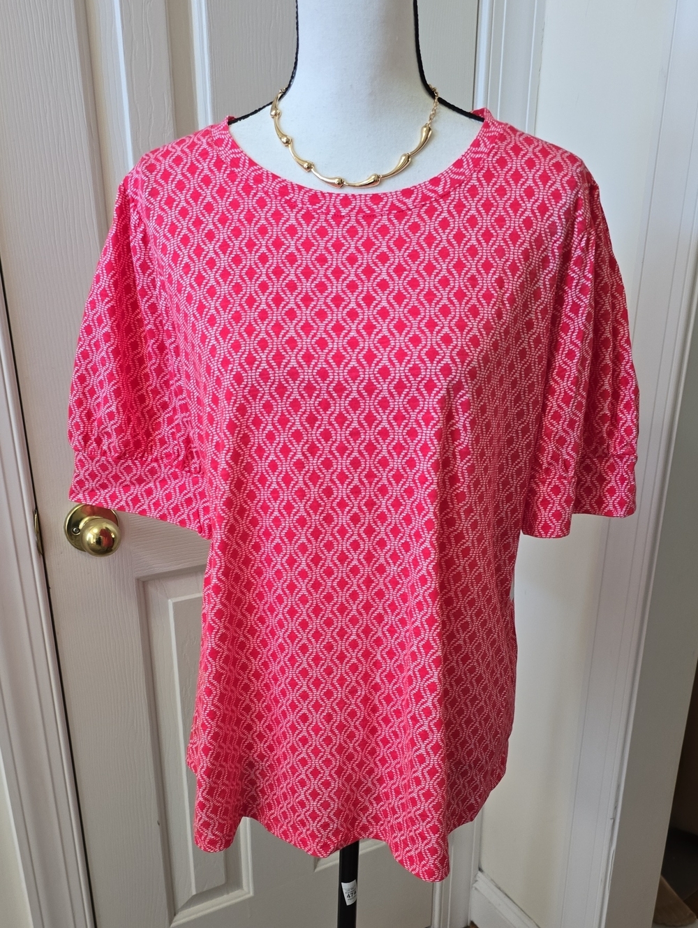 LIZ CLAIBORNE BRAND WOMEN'S PINK AND WHITE SHORT SLEEVES PULLOVER TOP SIZE XL